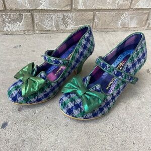 Irregular Choice Green and Blue Plaid Heels
